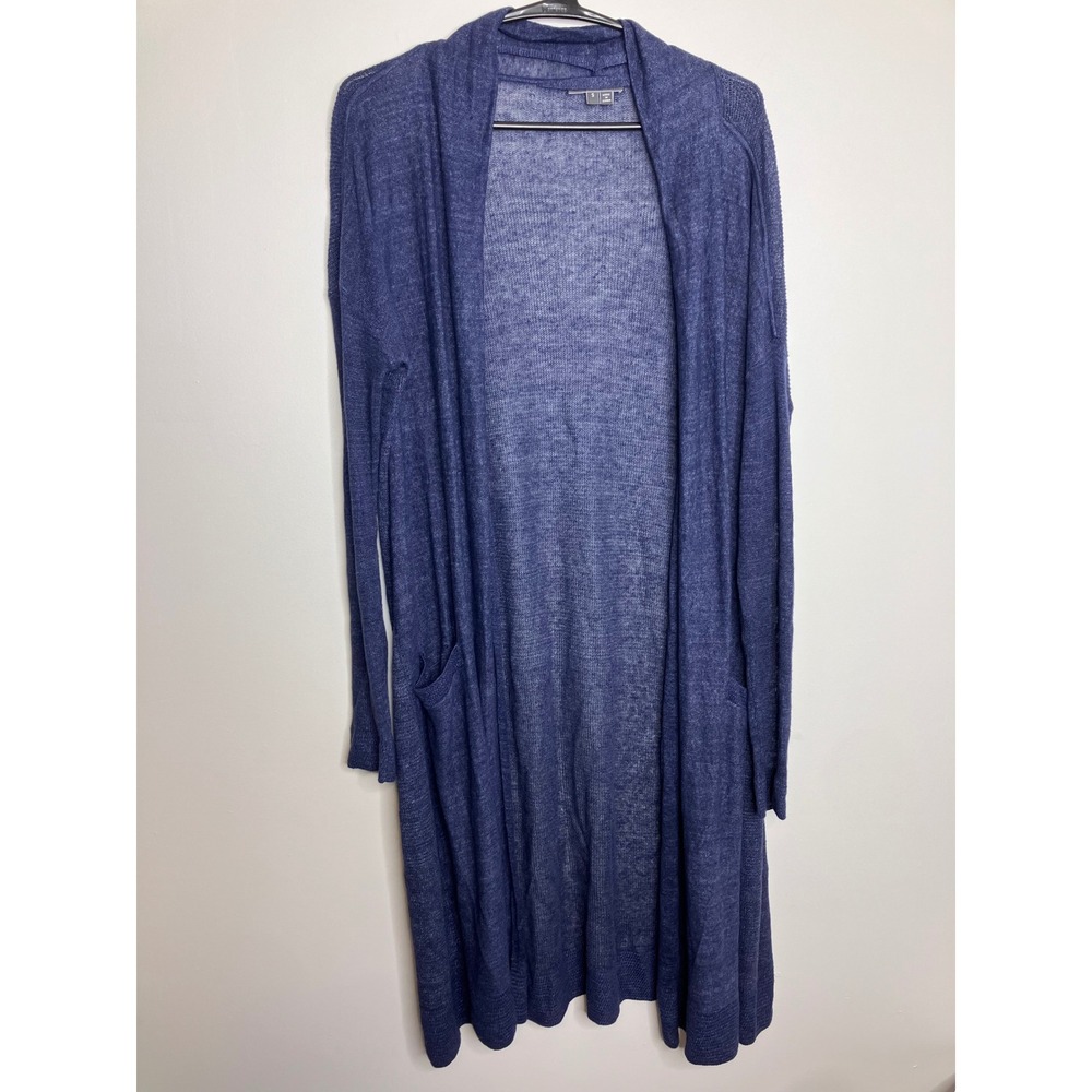 Vince Duster Cardigan Womens S Blue Excellent Linen Blend Open Front Longline